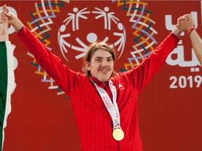 Regina's Colby Kosteniuk is shown with his gold medal at the 2019 Special Olympics World Games in Abu Dhabi. Darren Innouye/Special Olympics Canada.