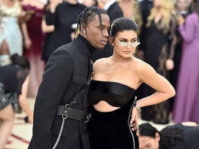 Travis Scott and Kylie Jenner attend the Heavenly Bodies: Fashion & The Catholic Imagination Costume Institute Gala at The Metropolitan Museum of Art on May 7, 2018 in New York City. (Photo by Theo Wargo/Getty Images for Huffington Post)