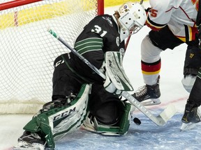 U SPorts goalie of the year Taran Kozun and the University of Saskatchewan Huskies, shown here in action against the Guelph Gryphons, came up short at this year's University Cup.