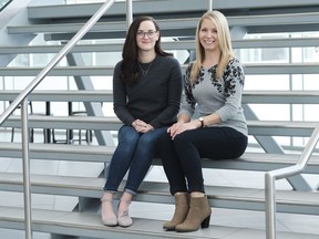 Margo Adam (left) and Leah Ferguson at the new USask Merlis Belsher Place multi-sport complex.
