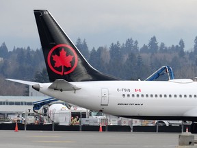 Grounded Air Canada Boeing 737 Max 8 planes sit idle at Vancouver International Airport (YVR), in Richmond, BC., March 13, 2019. The planes have been grounded following the Ethiopian Airlines crash which killed 157 people.