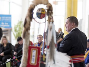 Saskatchewan Health Authority Board Chair R.W. (Dick) Carter speaks at the First Nations University in Regina. The SHA formalized its commitment to the recommendations in the Truth and Reconciliation Calls to Action.