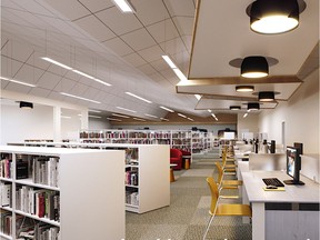 An artist's renderings of a planned renovation of the Saskatoon Public Library's Rusty Macdonald Branch in the Lawson Civic Centre.