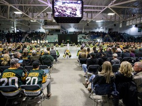 Hundreds gathered for the Humboldt Broncos memorial service at Elgar Petersen Arena in Humboldt, SK on Saturday, April 6, 2019.