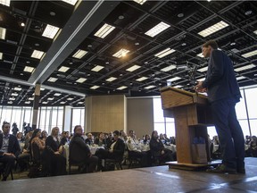 Saskatoon Mayor Charlie Clark delivers the state of the city address to Chamber On Business Signature Luncheon at TCU Place in Saskatoon on April 16, 2019.