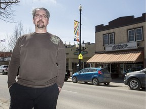 Adam Anton, owner of McQuarrie's Tea & Coffee Merchants, stands for a photograph on the median of Broadway Avenue near his store in Saskatoon, SK on Tuesday, April 23, 2019.