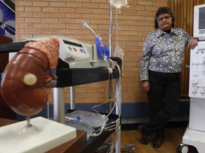 Dr. Joanne Kappel, a nephrologist with the Saskatchewan Health Authority, stands for a photo near a dialysis station at St. Paul's Hospital on April 26, 2019. There she provided a demonstration of a hemodialysis machine and peritoneal dialysis cycler, two machines essential in the process of dialysis.