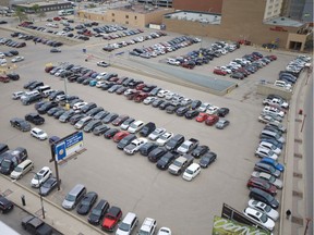 A 2016 study of parking in downtown Saskatoon and nearby business districts showed a need for more city-controlled off-street parking. This May 2018 photo shows the parking lot north of Midtown Plaza and TCU Place.