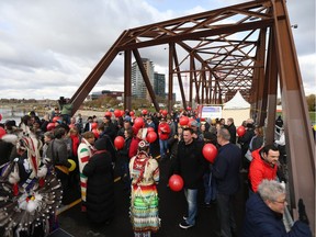 Huge crowds of people walked from either side of the newly opened Traffic Bridge and met in the middle on Oct. 2, 2018.