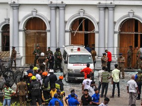 COLOMBO, SRI LANKA - APRIL 21: Sri Lankan security forces secure the area around St. Anthony's Shrine after an explosion hit St Anthony's Church in Kochchikade on April 21, 2019 in Colombo, Sri Lanka. At least 207 people have been killed and hundreds more injured after multiple explosions rocked three churches and three luxury hotels in and around Colombo as well as at Batticaloa in Sri Lanka during Easter Sunday mass. According to reports, at least 400 people were injured and are undergoing treatment as the blasts took place at churches in Colombo city as well as neighboring towns and hotels, including the Shangri-La, Kingsbury and Cinnamon Grand, during the worst violence in Sri Lanka since the civil war ended a decade ago. Christians worldwide celebrated Easter on Sunday, commemorating the day on which Jesus Christ is believed to have risen from the dead.