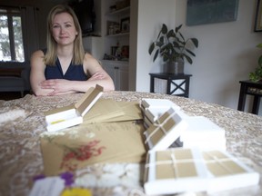 Nikki Gall, the owner of Polkadot Post in Saskatoon, in her home on March 29, 2019. Gall says the purpose of her business is to make people feel special, as she will hand-create a personalized note sent anonymously to a person of your choosing, alongside a pressed wild flower.