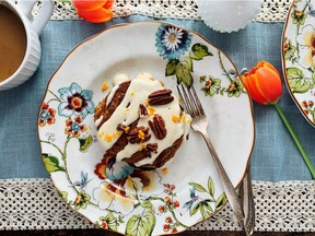 Carrot Cake Pancakes with Maple Cream Cheese Drizzle