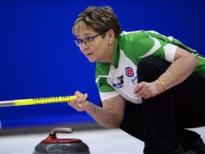 Sherry Anderson, shown at the 2018 Scotties, is a world seniors champion for the second time.