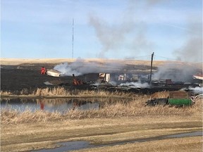 Two small buildings were destroyed and a third was damaged after fire crews were called to a grass fire north east of Saskatoon on Friday, April 12, 2019. Crews were dispatched to the call at around 4:15 p.m. and a news release indicated the fire was contained at roughly five acres in size.
