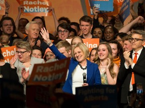Alberta NDP Leader Rachel Notley gives her concession speech following the 2019 Alberta election, in Edmonton Tuesday April 16, 2019.