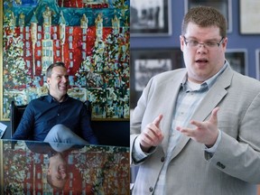 Music director Eric Paetkau (left) and executive director Mark Turner (right) talk about the Saskatoon Symphony Orchestra's next season on May 24, 2019.