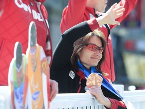 Bronze medal Paralympics skier Colette Bourgonje during parade of Canadian Olympic and Paralympic athletes in Montreal on April 23, 2010. (Phil Carpenter / Montreal Gazette)