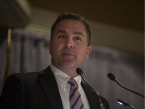 STF President Patrick Maze speaks in Saskatoon on April 26, 2018.