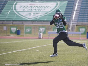 Roughrider LB Dyshawn Davis during the Saskatchewan Roughriders training camp at Griffiths Stadium in Saskatoon on Sunday, May 19, 2019.