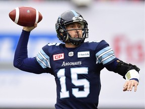 Ricky Ray, shown throwing a pass for the Toronto Argonauts in the CFL's 2017 East Division final against the Saskatchewan Roughriders, announced his retirement Wednesday.