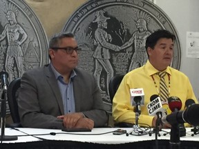 FSIN 2nd Vice-Chief David Pratt (left) and Chief Bobby Cameron at the FSIN office in Saskatoon Thursday. The FSIN strongly opposes the recent amendment made to the province's trespassing legislation and calls it unconstitutional.