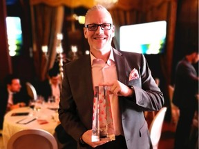 Pineapple Express Delivery CEO Randy Rolph after he accepted the O'Cannabiz Industry Award for best Cannainnovation honouring the company's proprietary technology that allows cannabis stores to offer their customers the option of online purchasing with same day, secure delivery. (Supplied)