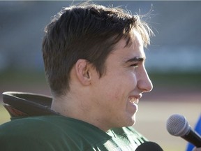 Linebacker Justin Filteau speaks to media prior to University of Saskatchewan Huskies football practice on Wednesday, September 30th, 2015. He was killed in a plane crash on June 1.