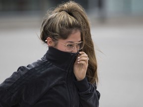 Dilshad Ali Zada, accused of human trafficking in the sex trade, leaves Saskatoon Provincial Court Monday after her release on bail.