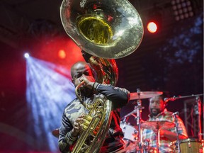 Damon Brayson of The Roots performs at the Saskatchewan Jazz Festival at the mainstage, in the Bessborough Gardens in Saskatoon, SK on Saturday, June 22, 2019.