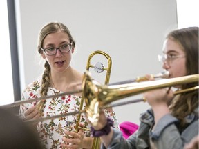 SASKATOON,SK--June 26/2019-*0628 arts jazz- Erika Rybinski, left, helps coach at the TD Jazz Intensive, which runs during Jazz Festival and gives young students a chance to work with acclaimed instructors to become better jazz musicians in Saskatoon, SK on Wednesday, June 26, 2019.