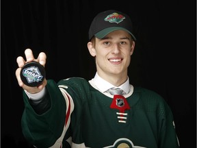 Adam Beckman poses after being selected 75th overall by the Minnesota Wild during the 2019 NHL Draft at Rogers Arena on June 22, 2019 in Vancouver.