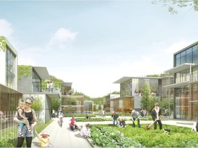 This conceptual drawing shows plans for the Solair community being pitched by Arbutus Properties for an area southeast of Saskatoon next to the existing Rosewood neighbourhood. Arbutus expects to make a formal presentation to Saskatoon city council in January for the solar-powered community. (Arbutus Properties)