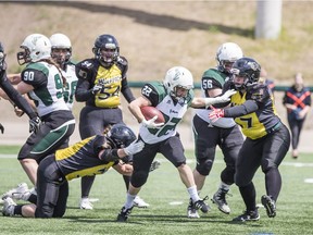 SASKATOON,SK--June 9 0609-NEWS-- Saskatoon Valkyrie RB Sam Matheson runs the ball during the game at SMF Field in Saskatoon, Sk on Sunday, June 9, 2019.