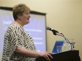 Christiana Bratiotis, an assistant professor at the University of British Columbia, speaks at an animal hoarding workshop held at the Queensbury Convention Centre in Regina.