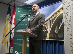 City of Saskatoon chief financial officer Kerry Tarasoff speaks during a media event about the city's two-year budget at city hall in Saskatoon, SK on Wednesday, June 12, 2019.