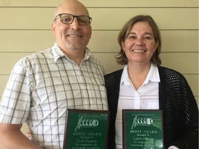 Husband and wife Scott and Layra Farmer were honored Monday, June 24, at the SSSAD sports awards luncheon with coaching merit awards. (PHOTO BY DARREN ZARY/SASKATOON STAR-PHOENIX)