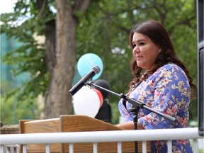 Shelby Larose, a former program participant of the EGADZ Sweet Dreams home, speaks at an event celebrating the success of the home, on Thursday, June 27, 2019 in Saskatoon, SK.