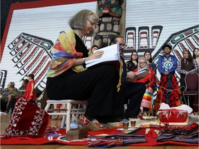 The chief commissioner, Marion Buller prepares to handover the final report during the closing ceremony of the National Inquiry into Missing and Murdered Indigenous Women and Girls in Gatineau, Quebec, Canada, June 3, 2019. REUTERS/Chris Wattie