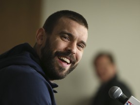 Raptors centre Marc Gasol speaks at a news conference on Sunday. (Veronica Henri/Toronto Sun)