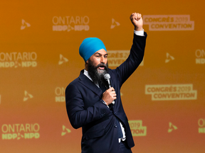 NDP Leader Jagmeet Singh speaks to delegates at the Ontario NDP Convention in Hamilton, Ont., on June 16, 2019.