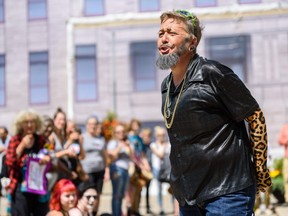 Shannon MacPherson, known as Shane On You, performs a drag show during a GSA Rally in front of the City Hall on Sunday, July 21, 2019. Azin Ghaffari/Postmedia Calgary