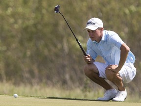 Roman Timmerman lines up a putt during the Sask Am Golf Championship at the Dakota Dunes Golf Links in Saskatoon, SK on Thursday, July 19, 2018.