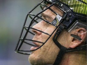 Saskatchewan Rush forward Jeff Shattler reacts to a penalty against his team during overtime against the Colorado Mammoth during the NLL's one-game sudden-death Western Division semifinal at SaskTel Centre in Saskatoon on Friday, May 3, 2019. The Colorado Mammoth defeated the Saskatchewan Rush 11-10 in overtime.