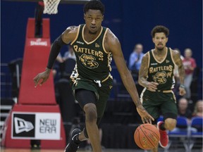 SASKATOON,SK--June 6 0606-NEWS-Rattlers- Rattlers forward Tavrion Dawson runs the ball during the game at SaskTel Centre in Saskatoon, Sk on Thursday, June 6, 2019.