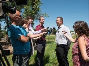 Ray Morgan, director of parks and open space for the City of Regina, speaks to reporters regarding urban habitat for species at risk in A.E. Wilson Park.
