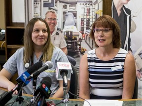 Dr. Janet Ferguson (left), emergency room physician and assistant area lead for Saskatoon emergency departments, and Diane Shendruk (right), executive director of acute care in Saskatoon for the Saskatchewan Health Authority announce plans to open 36 additional permanent acute care in-patient beds at Royal University Hospital in Saskatoon, Sask. on Wednesday, July 24, 2019.