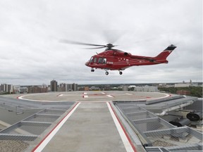 STARS air ambulance landed on the Jim Pattison Children's Hospital heliport for the first time on July 25, 2019, the day the heliport became operational. Photo provided by STARS