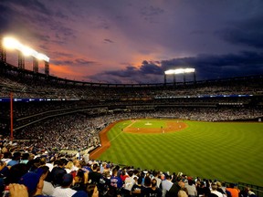 Jul 2, 2019; New York City, NY, USA; General view of sunset behind Citi Field during the fifth inning between the New York Mets and the New York Yankees.