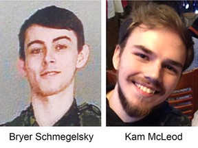 Kam McLeod, 19 and Bryer Schmegelsky, 18 from Port Alberni, named as suspects in the murder of an Australian tourist and his American girlfriend in northern British Columbia, as well as an unidentified man whose body was found near the boys' abandoned flaming car, are seen in undated photos issued by the Royal Canadian Mounted Police (RCMP). BC RCMP/Handout via REUTERS.