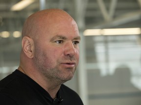 UFC president Dana White speaks to the media after touring the Aurora Sky facility, in Edmonton on Friday, July 26, 2019. Aurora and the UFC have announced the launch of a clinical research study on the use of CBD by MMA athletes.